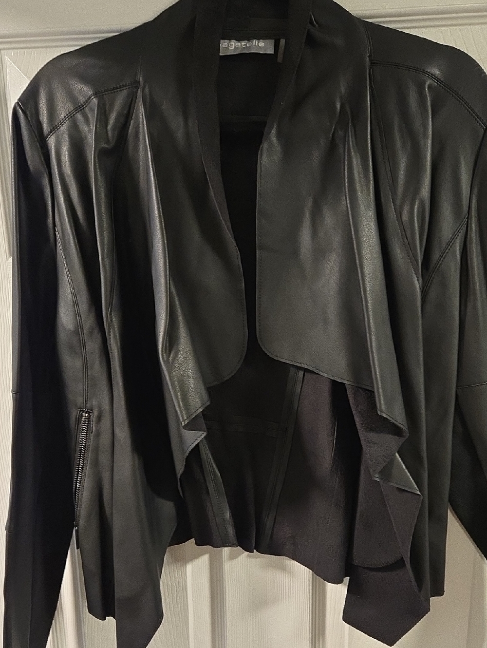 Bagatelle Draped Faux Leather Cascade Jacket Medium